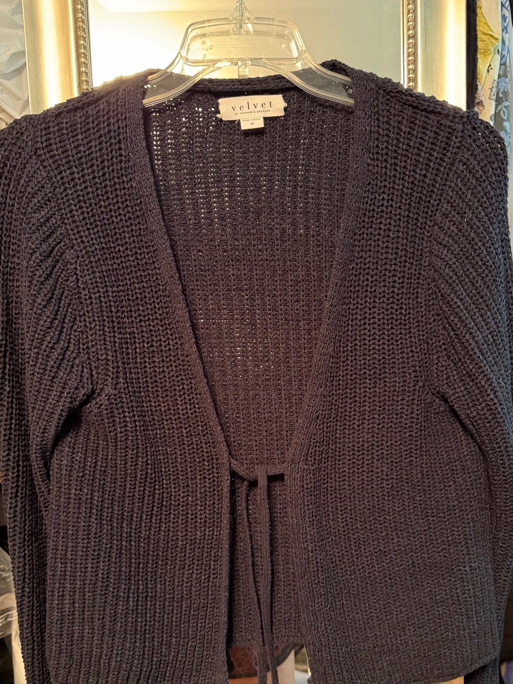 Velvet by Graham & Spencer Black Open-Front Knit Cardigan with Front Tie